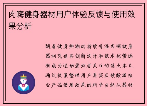 肉嗨健身器材用户体验反馈与使用效果分析