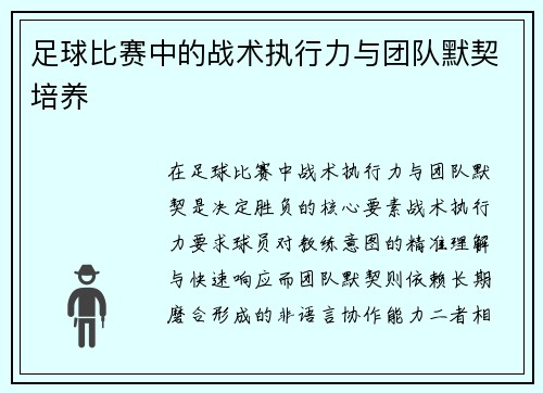 足球比赛中的战术执行力与团队默契培养